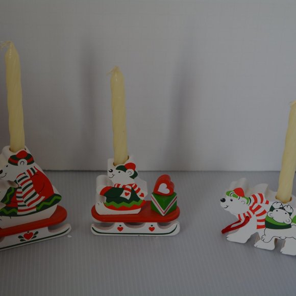 VTG Christmas Polar Bear Express Candle Train Wooden Painted Set Taiwan Decor - Picture 7 of 7